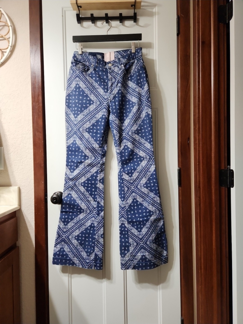 REVICE Blue Bandana-Print Flare Jeans